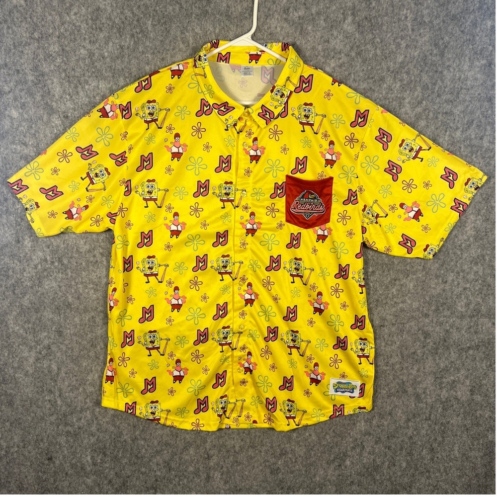 Memphis Redbirds Nickelodeon SpongeBob Baseball Button Up Shirt Mens XL Yellow